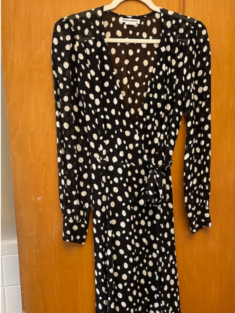 Reformation Black and White Spotted Wrap Maxi Dress - Small